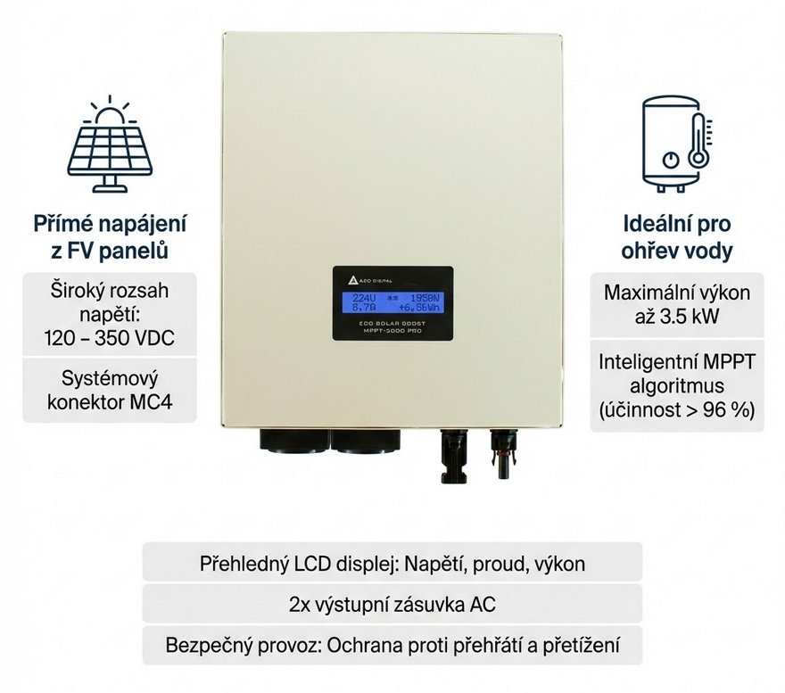 Solární regulátor MPPT ECO Solar Boost MPPT-3000 PRO 3.5 kW (pro FV ohřev vody)